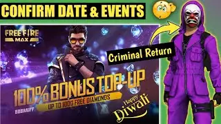 Diwali Event Free Fire 2022 | 100 Bonus Top Up Event Free Fire | Free Fire New Event Purple Criminal