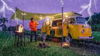 Solo Camping In Tropical Rain And Thunder With The Iconic VW Van [ASMR]