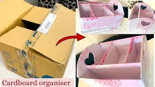 cardboard box crafts for storage | how to make desk organiser (@craftishai)