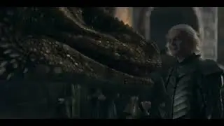 Rhaenys talking to Meleys and Sunfyre nuzzling Aegon before they both fly off to Rook's Rest
