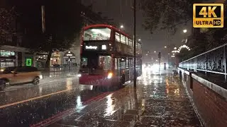 Walking In Heavy Rain At Night - Central London Back Streets [4K Ultra HD]