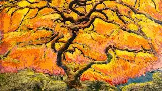 Painting Fall Color Leaves on the Portland Japanese Maple Tree with Acrylics on Inkjet Paper