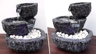 Beautiful Indoor Tabletop Water Fountain Using Styrofoam | Amazing DIY Rock Waterfall Fountain