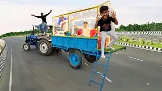 24 hours challenge on transparent house on tractor