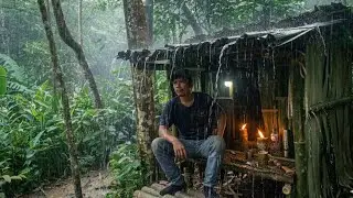5 Days Building Bamboo Hut Under Heavy Rain & Flood (Solo Survival ASMR)