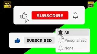 YouTube Subscribe Button Animation with Like & All Notifications | green screen, transparent
