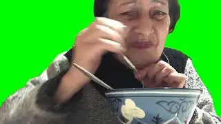 Woman eating soup then laughing - Green Screen Chroma Key Meme Template