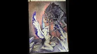 Тематический рисунок цветными карандашами и шариковой ручкой