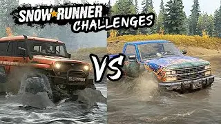 SnowRunner | Crossing Water Challenge KHAN 39 vs Chevrolet CK1500 | PC Gameplay