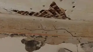 20-21 Facing cracks and reinforcing old plaster with self-tapping screws. Ceiling restoration.