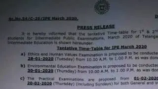 TS inter Time table mar-2020/Telangana intermediate Board Time Table March-2020