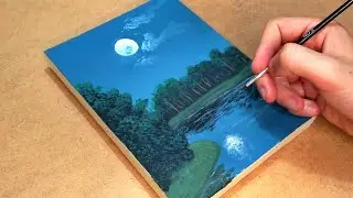 رسم منظر طبيعي ليلي بالالوان الاكريليك