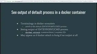 See output of default process in a docker container