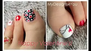 ♥ 2 Valentine's Day Nail Art Design Tutorials. (Handpainted Pedicures) ♥