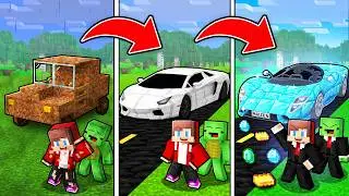 Mikey and JJ: Upgrading Car From DIRT to DIAMOND in Minecraft! (Maizen)