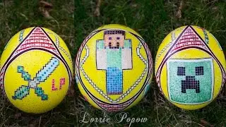 DIY Tutorial Minecraft Inspired Easter Eggs - Steve Creeper Alex Diamond Sword Skin Pixel Art Egg