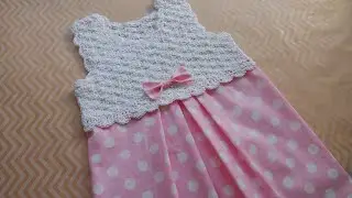 Платье крючком для девочки за 2 часа * Вязание + ткань ЛЕГКО и БЫСТРО!  Crochet baby dress Урок 363
