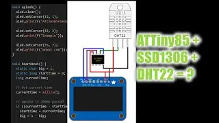 ATTiny85 + SSD1306 OLED display + DHT22 temperature and humidity sensor | Wokwi Arduino Simulator