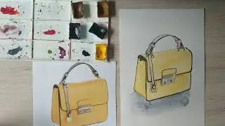 Как нарисовать Сумочку акварелью. Уроки рисования. Скетчинг для начинающих.15-ти минутка!