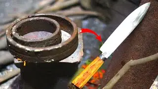 Knife Making Process - Turning Rusted Bearing into an amazing Sharp Knife