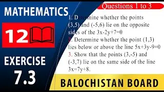 12th Math  Exercise 7.3 Questions 1 to 3 | Position of a point with respect to a line | BBISE maths