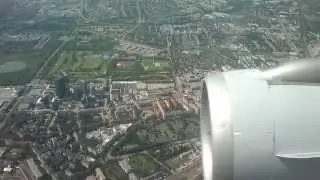 Landing in Vienna International Airport with view of the whole city Vienna (HD)