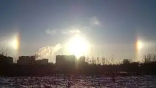Солнечное гало (паргелий) в Москве или зимняя радуга в Подмосковье (Мытищи)
