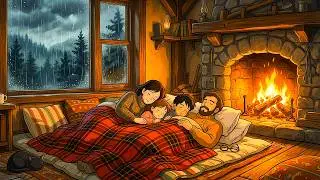 A Rainy Day at Our Mountain Cabin | Cozy Family Moments by the Fire | Ghibli Style ASMR