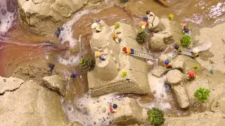 LEGO Minifigures Massive Sand Castle Destroyed After Dam Collapses - Dam Breach LEGO