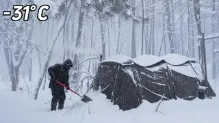 2 Day Solo Hot Tent Camping in a -31°C Blizzard with Danger Lurking Everywhere | Winter Camping