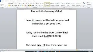 Exact Result  Date Announced for final term exams Fall(2020-2021)