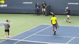Novak Djokovic, Sacha Zverev and Tomas Etcheverry practice on the same court at Us Open 2024