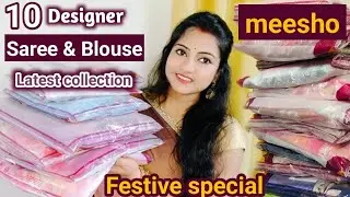Meesho Huge Designer Saree & Blouse haul |🤗/ Karwachauth || georgette / Siffon / silk / banarasi