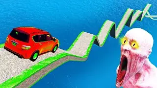 Epic Escape From The Shy Guy SCP 096 | Impossible Wave Bridge | Crossing  Cars vs Deep Water