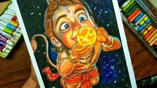 Lord Hanuman Drawing, Hanuman ji Drawing,  Oil Pastel Drawing Tutorial 😍