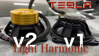 Tesla Model 3 speaker upgrade.  Light Harmonic Version 2 vs Version 1!