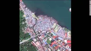 Satelite Antes y después del tifón Haiyan en Filipinas, Tacloban (Noviembre 2013)