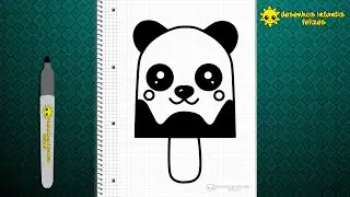 Como desenhar uma PICOLÉ KAWAII PANDA na praia fácil e rápido 👀 passo a passo APRENDA AGORA