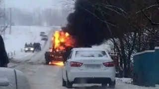 На Кармаскалинском мосту грейдер горел