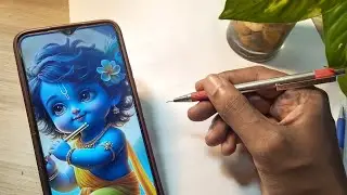 Draw with me : Shree Krishna cute drawing/ outline tutorial 💙 Bal gopal painting #highlights