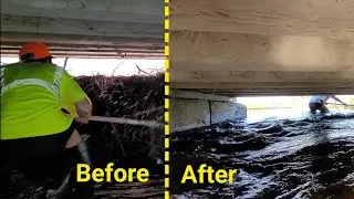 Unclogging Bridge To Drain Huge Road Flood. Beaver Dam Removal