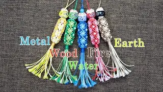 Macrame keychain tutorial | Five basic elements (metal, wood, water, fire, earth) | 💎🌳💧🔥🌍