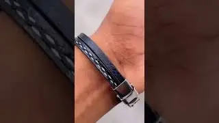 Stainless Steel Black Customized Personalised Laser Engraved Leather Wrist Band ID Bracelet Men