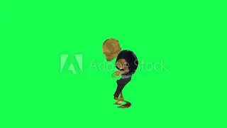 Isolated 3d zombie green screen dancing tut hip hop right angle cartoon character funny cute cg