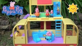Peppa Pig Camping with Big Campervan and Peppa Pig Friends and Happy Family Camping and Pool Toys