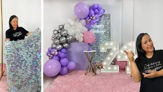 Como hacer un Arco de Globos e instalarlo sobre Tela Shimmer 💜Decoración para Cumpleaños 🎉