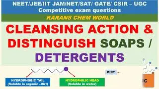 Cleansing action of soaps & detergents & differences between them