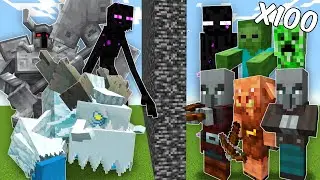 OP Modded Bosses vs 100 Vanilla Mobs (Minecraft Mob Battle)