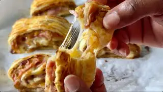 Puff pastry with onions, balsamic vinegar, and ham – a real treat! 😋 #quickrecipe