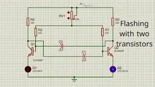 make a Flashing with two transistors/make a Flashing with two transistors in Proteus